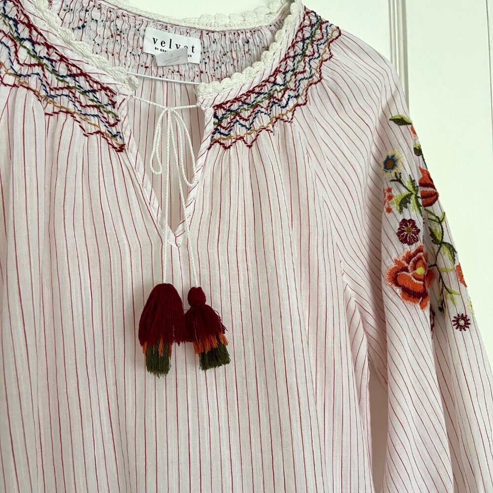 NWOT Velvet by Graham & Spencer Embroidered Peasant Blouse | Size Small - Picture 3 of 9